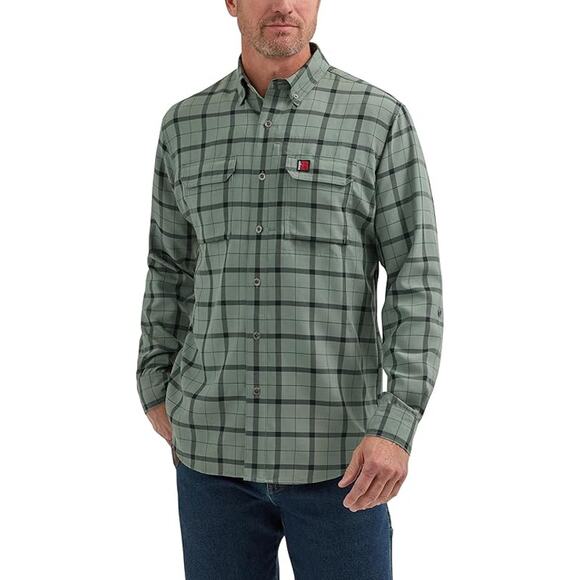 Wrangler Technical Long-Sleeve Work Shirt for Men - Green Check - L - Picture 1 of 9